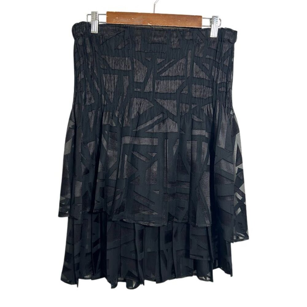 Babette SF Womens Layered Skirt L Black Crinkle Knee Length Lagenlook Edgy